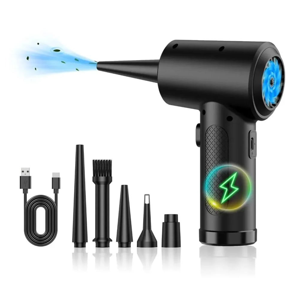 Dryer Car Blower - เครื่องเป่าลมไร้สายแบบไฟฟ้าพร้อมไฟ LED สำหรับทำความสะอาดคีย์บอร์ดคอมพิวเตอร์ กล้อง รถยนต์ และบ้าน