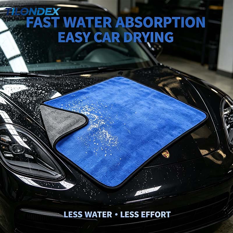 Microfiber Towel Detailing - ผ้าไมโครไฟเบอร์สีน้ำเงิน TILONDEX สำหรับทำความสะอาดรถยนต์ ผ้าสองด้านสำหรับล้างรถ ผ้าเช็ดแห้งสำหรับรถยนต์ นุ่ม